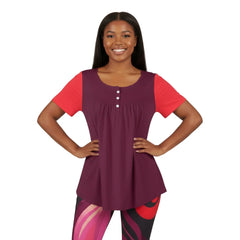 Prague Two-Tone Scoop Neck Tunic Top Bold & Soft Dark Red - Color Block - Blissfully Brand