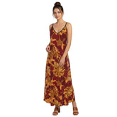 Maxi Slip Dress V-neck Satin Crepe Silk - Boho Retro Psychedelic Abstract Paisley Floral Print - Red Orange - Plus Size - Blissfully Brand