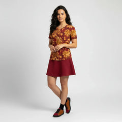 Renai Red Quilted MIni Skater Skirt