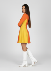 Safrana Color Block Series Fit & Flare Long Sleeve Dress