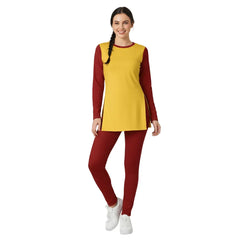 Safrana Color Block Yellow & Red Side Split Tunic Tee t & Leggings Set - Athleisure - Blissfully Brand