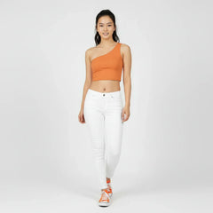 Safrana Series Orange One-Shoulder Cropped Top