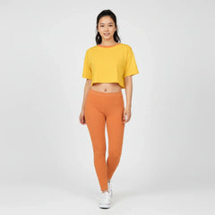 Safrana Series Yellow Cropped Drop Shoulder Tee