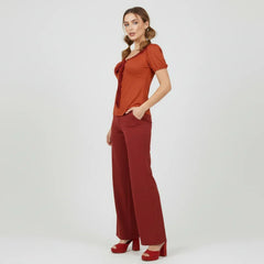Safrana Series Red Puff Sleeve Pleated Top