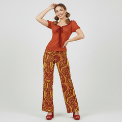 Safrana Series Red Puff Sleeve Pleated Top