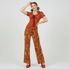 Safrana Series Red Puff Sleeve Pleated Top