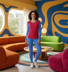 Sechia Color Block Long Sleeve V-neck Tee