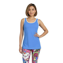 Sechia Solid Series scoop-neck tank top in Cornflower Blue with white trim - Premium fabrics - Blissfully Brand