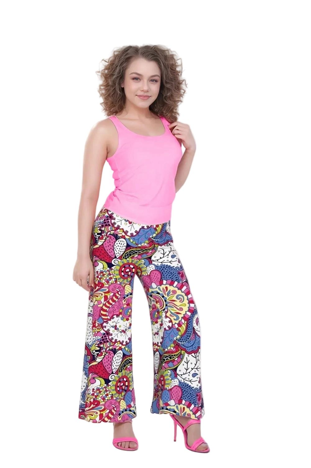 Sechia Print Palazzo Pants - Colorful Wide Leg Bohemian Style Retro Chic - Psychedelic Flower Power print with vibrant colors - Statement fashion - Profonde by Blissfully Brand