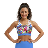 Sechia Flex Sports Bra - Vibrant Wild Paisley Floral Print Retro Psychedelic Multicolor Yoga Pilates Coordinate Top Handmade in England Women's Activewear