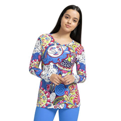 Psychedelic Floral Paisley Long Sleeve Women's V-neck Tee - Retro Chic - Premium Fabrics - Blissfully Brand