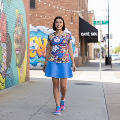 Sechia Blue Quilted Mini Skater Skirt
