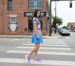 Sechia Blue Quilted Mini Skater Skirt