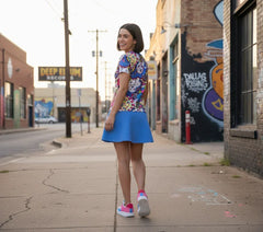 Sechia Blue Quilted Mini Skater Skirt