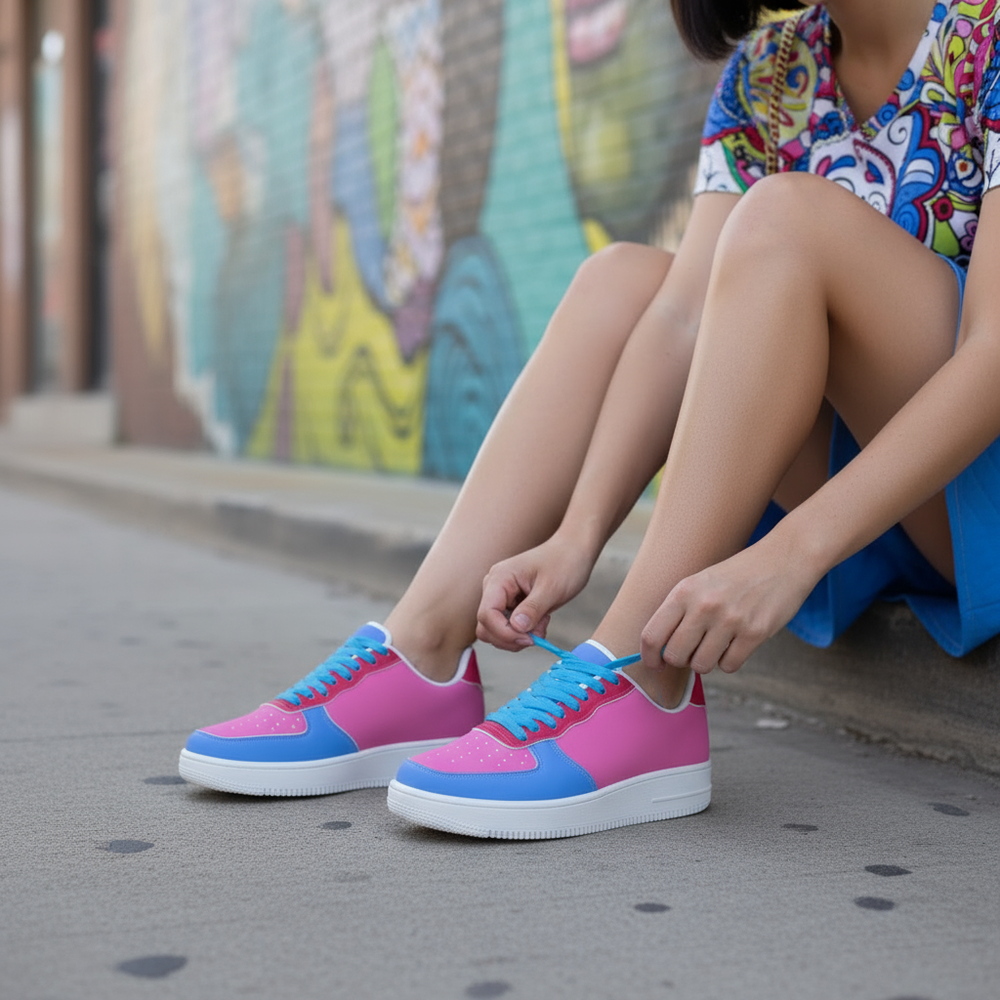 Sechia Color Block Sneakers | Red - Pink & Blue PU Leather Retro Chic - Blissfully Brand