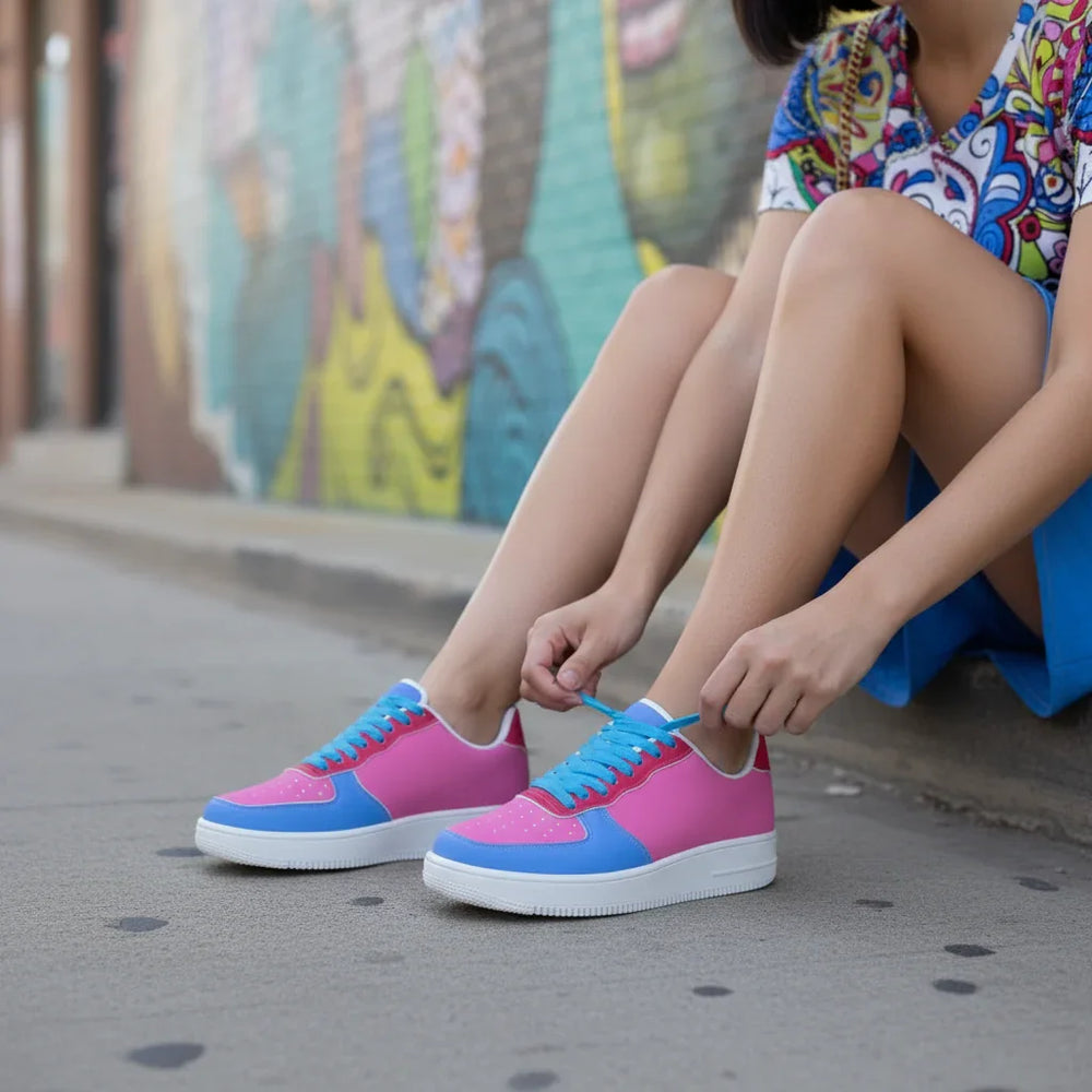 Sechia Color Block Sneakers | Red - Pink & Blue PU Leather Retro Chic - Blissfully Brand