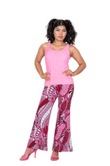 Seki High Waisted Palazzo Pant – Bold Pink Boho Retro Abstract Print - Women's Wide Leg Trousers with Psychedelic Abstract Vibrant Style - Profonde by Blissfully Brand