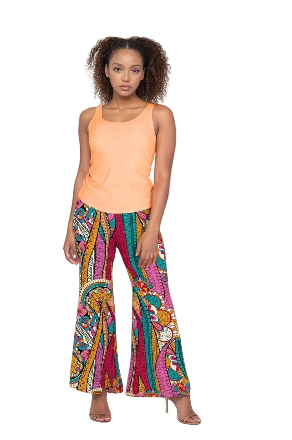 Vibrant Taki Print Palazzo Pants Retro Psychedelic Swirls Colorful Chic Boho Wide Leg Trousers - Profonde by Blissfully Brand