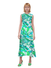 Umibe Dress by Blissfully Brand: A stunning sleeveless high neck maxi dress in a swirling teal and lime green paisley print. Perfect for the retro-chic dresser who loves to turn head