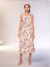 Amai dress by Blissfully Brand - Sleeveless boho maxi dress with colorful abstract floral patterns. Retro Chic