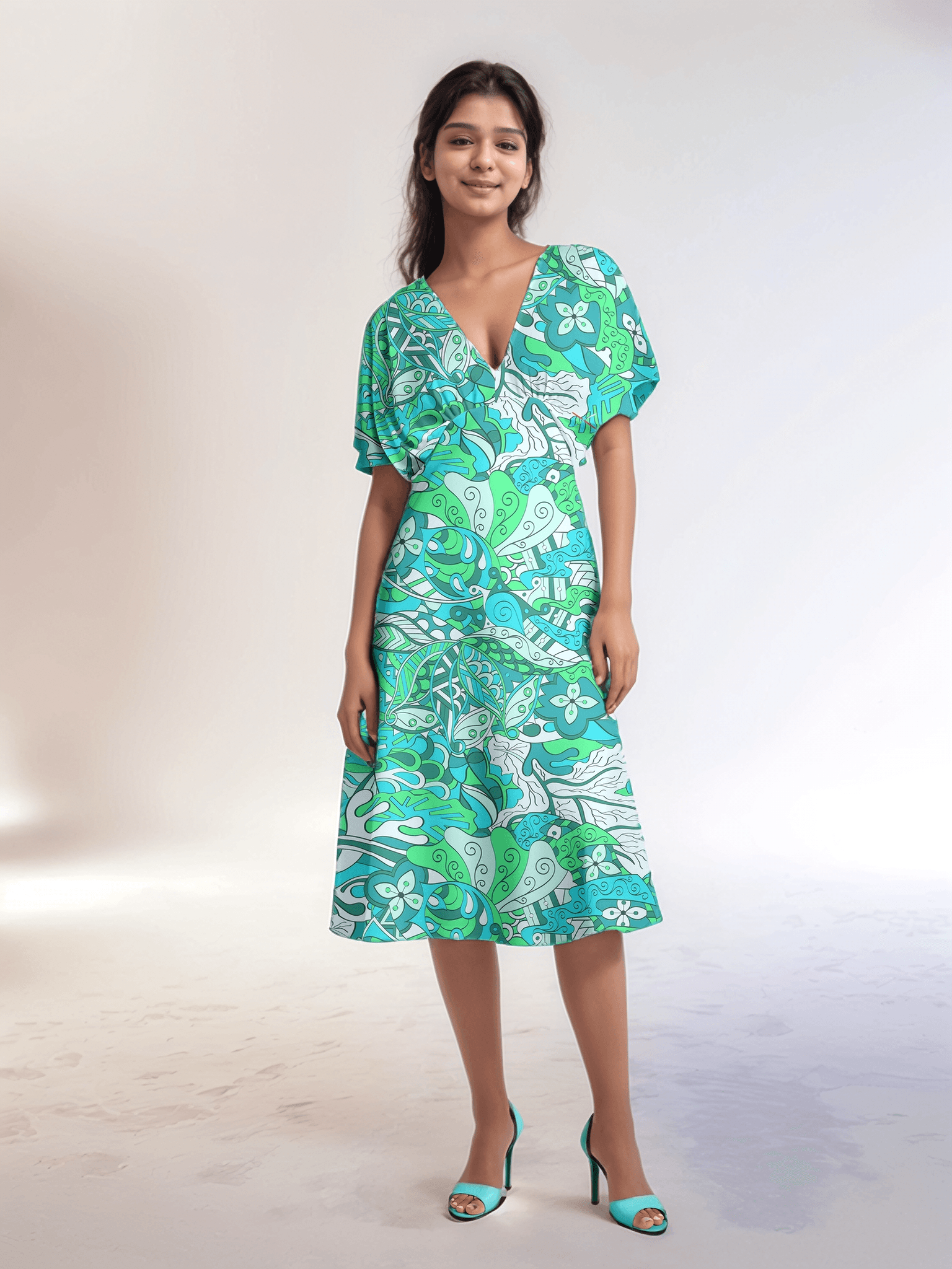 aqua v neck midi dress Aqua V Neck Ponte Short Sleeved Midi Dress - Exclusive In Royal