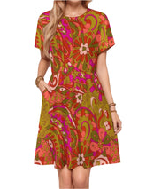 Mina Boho Retro Floral A-line Midi Dress with Pockets - Bold Vibrant - Blissfully Brand