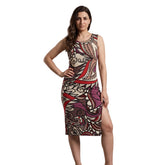 Unia print bodycon split-leg midi dress in Vin Rouge Red Wine and Bordeaux — Bold Paisley Print sleeveless scoop neck London Bliss Collection dress by Blissfully Brand