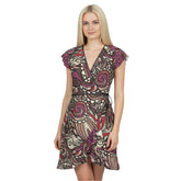 Unia Flounce Wrap Dress - Dark Abstract Paisley Print - Brown Red - Floral - Psychedelic Swirl Retro - Tea Dress - Bold - Vibrant