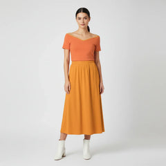Tangerine High-Waisted Pleated Midi Skirt - Core Essentials