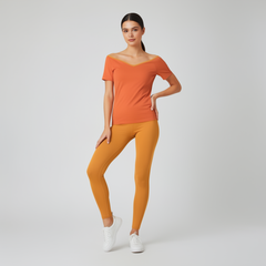 Orange Off Shoulder V-neck Fitted Tee - Core Series