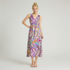 Yume V-Neck Sleeveless Cinched Waist Maxi Dress