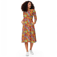 Inela Long Sleeve Fit & Flare Midi Dress - Blissfully Brand