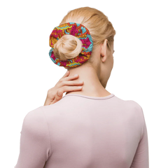 Inela Bow Hair Scrunchie - Flower Power Floral Print Multicolor Retro Bold Vibrant Psychedelic Red Yellow Pink
