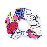 Sechia Hair Bow Scrunchie - Abstract Paisley Print in Blue Green Pink recycled retro funky bold vibrant multicolor