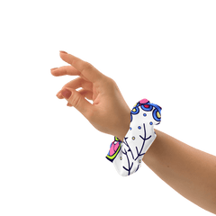 Sechia Hair Bow Scrunchie - Abstract Paisley Print in Blue Green Pink recycled retro funky bold vibrant multicolor