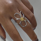 Florentina Two-Tone Daisy Flower Ring - Dainty Oversized Flower - Silver Gold - Fashion Jewelry - ChromaB by Blissfully Brand
