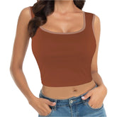 Orange brown cropped tank top with scoop neck and light contrast trim Blissfully Brand