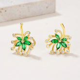 Elena Floral Petal Firework Moissanite Stud Earrings - Green - 18K Gold Plated 925 Sterling Silver - Statement Fashion Jewelry - ChromaB by Blissfully Brand