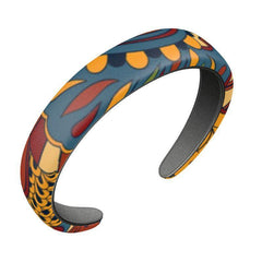 Ebisa Leather Headband - Paisley Psychedelic Floral Scales Blue Orange Green Yellow Retro Designer Coordinate Smooth & Textured Bubble