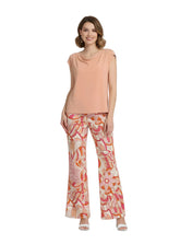Keki print palazzo pants wide leg coral orange pink cream retro print – high-rise wrinkle-free ITY knit trousers Montreal made travel pants - Profonde by Blissfully Brand