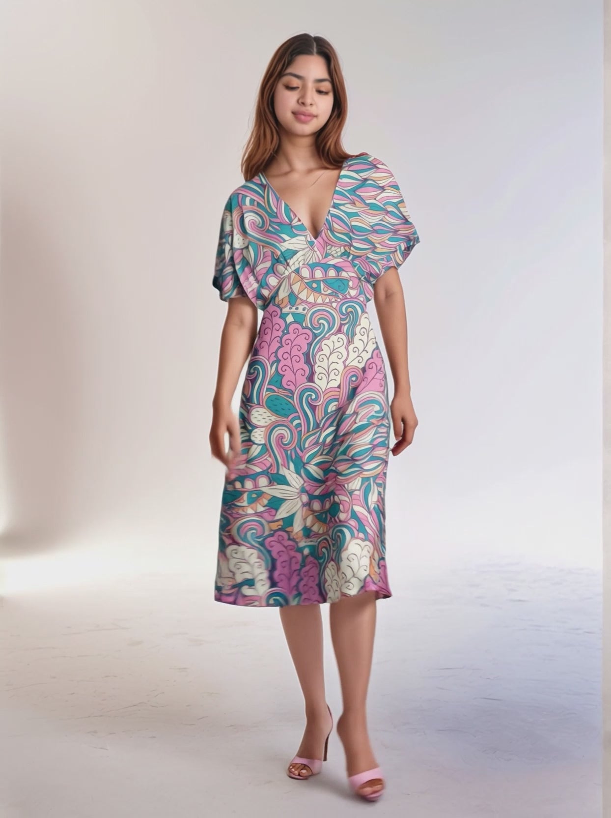 Arane Draped V-neck Midi Dress