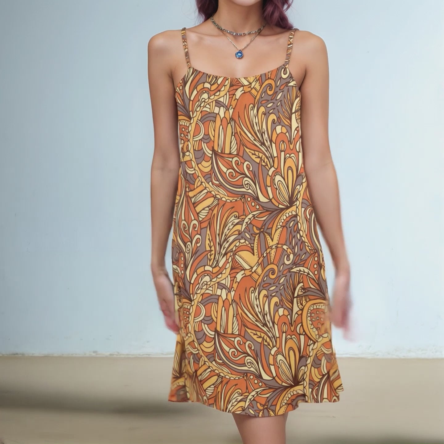 プリン ドローストリングネック ノースリーブドレス