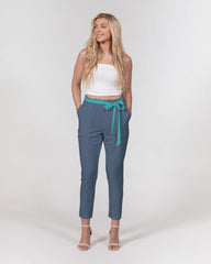 Kuna Blue Women's Belted Tapered Pants - Smooth Chiffon - High Rise