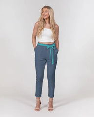 Kuna Blue Women's Belted Tapered Pants - Smooth Chiffon - High Rise
