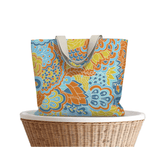 Pinsa Canvas Carry All Tote Bag - Flower Power Paisley Retro Funky Floral Blue Orange Yellow Vibrant