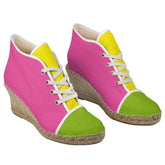 Suki Color Block Jute Wedge Espadrilles in Hot Pink Green & Yellow - Handmade in England