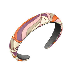 Amai Leather Headband - Smooth or Textured - Abstract Paisley Print - Retro 70's Boho Headband - Swirls Psychedelic Vibrant Violet Orange Pink