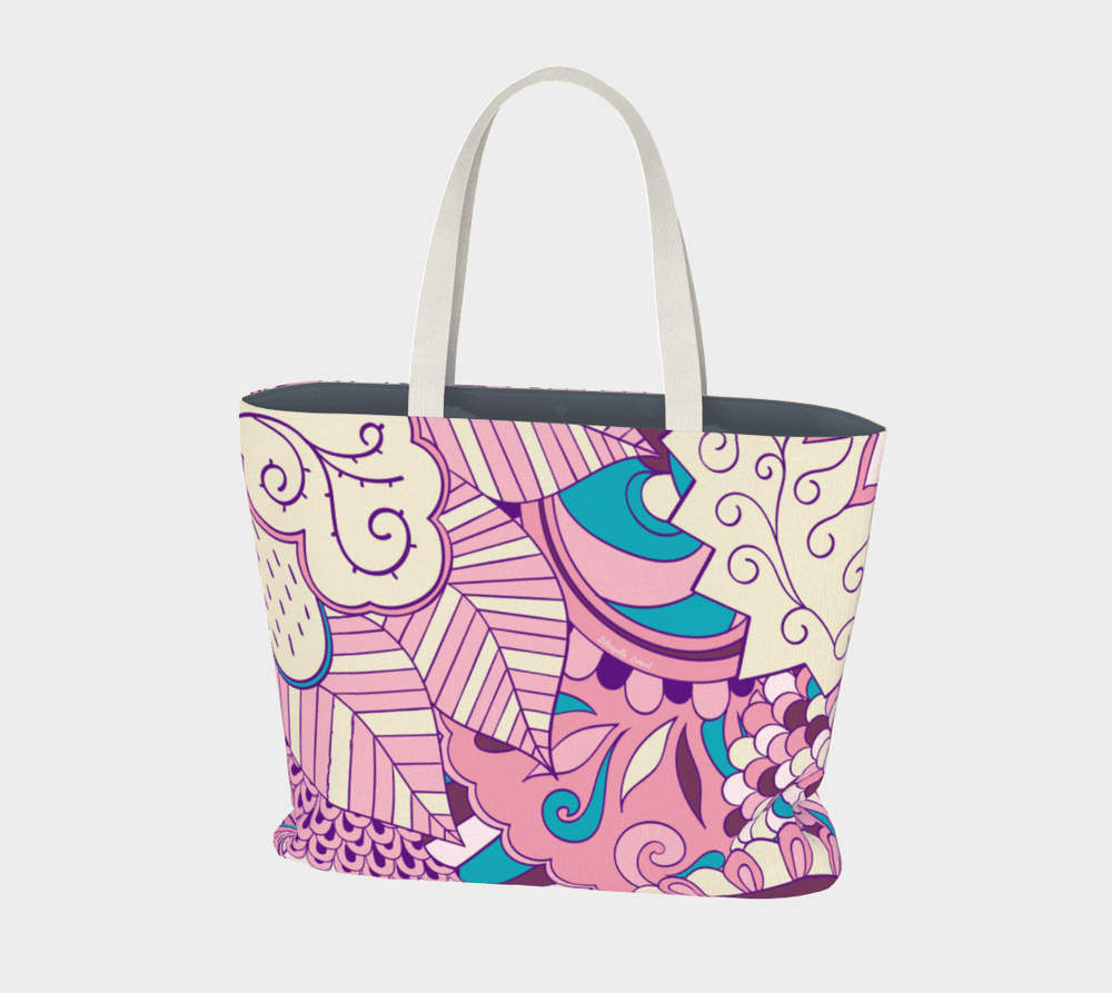 Antina Canvas Carry All Tote Bag - Pink / Cyan Abstract Psychedelic Floral Print