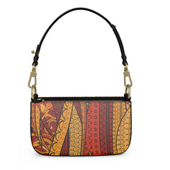 Ame Small Leather Box Hand Bag | Shoulder Bag - Zip Closure - Abstract Orange Print