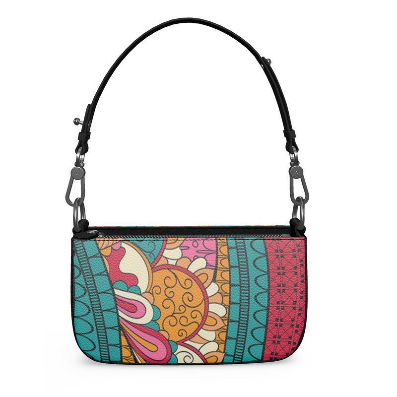Taki Small Leather Box Hand Bag | Shoulder Bag - Zip Closure - Abstract Print - Detachable Strap